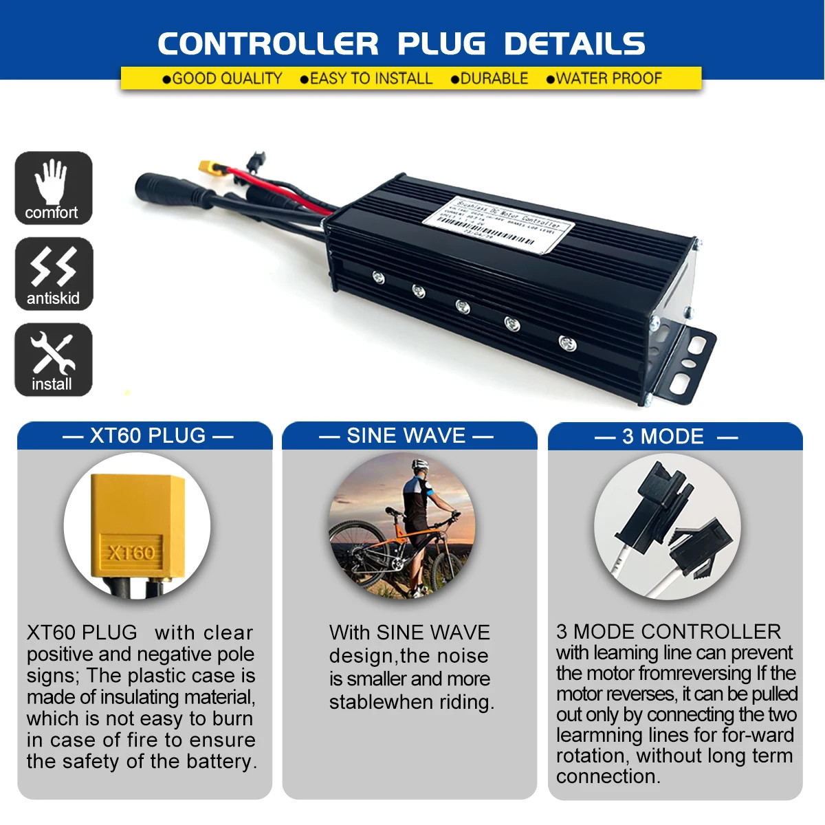 E-bike 3-Mode Sine Wave Waterproof Controller 17A 26A 30A 24V/36V/48V Display