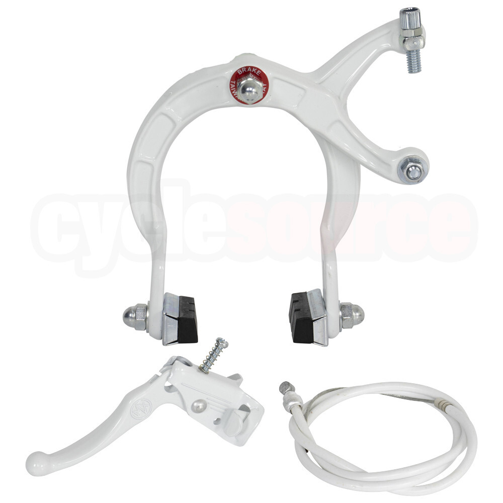 PRO+ WHITE OLD SCHOOL BMX BIKE MX COMPLETE BRAKE SET (CALIPER,CABLE& LEVER) BIKE