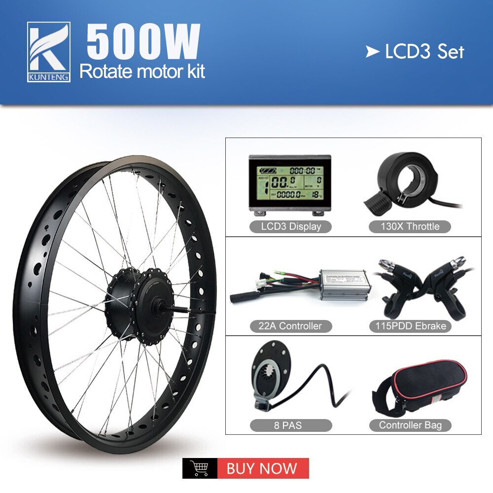 20/26*4.0inch Snow Bike E-bike Conversion Kit 36V 48V 500W Rear Rotate Hub Motor