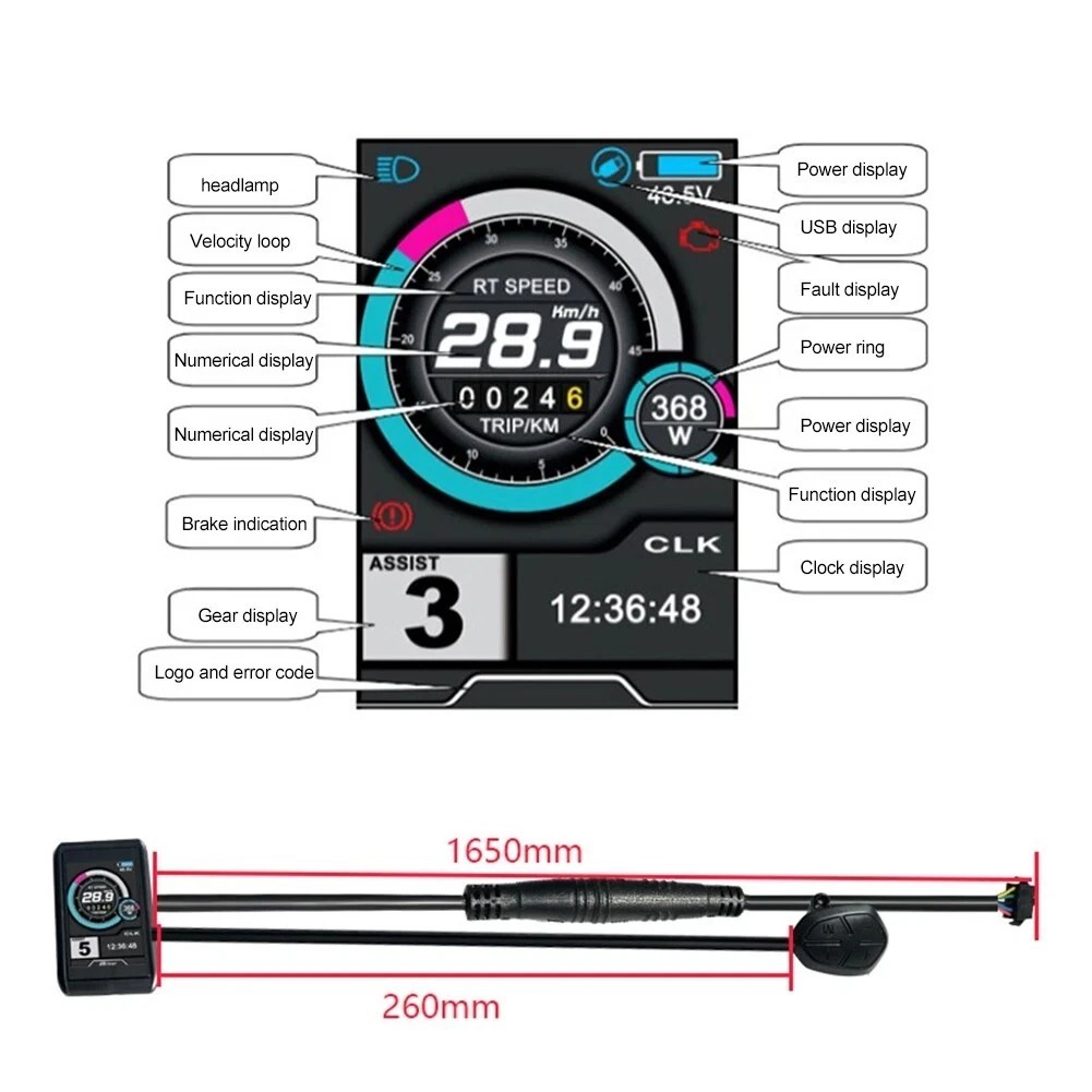 Sabvoton Controller 36V-72V 45A E-Bike Sine Wave Programmable with ukc1 display