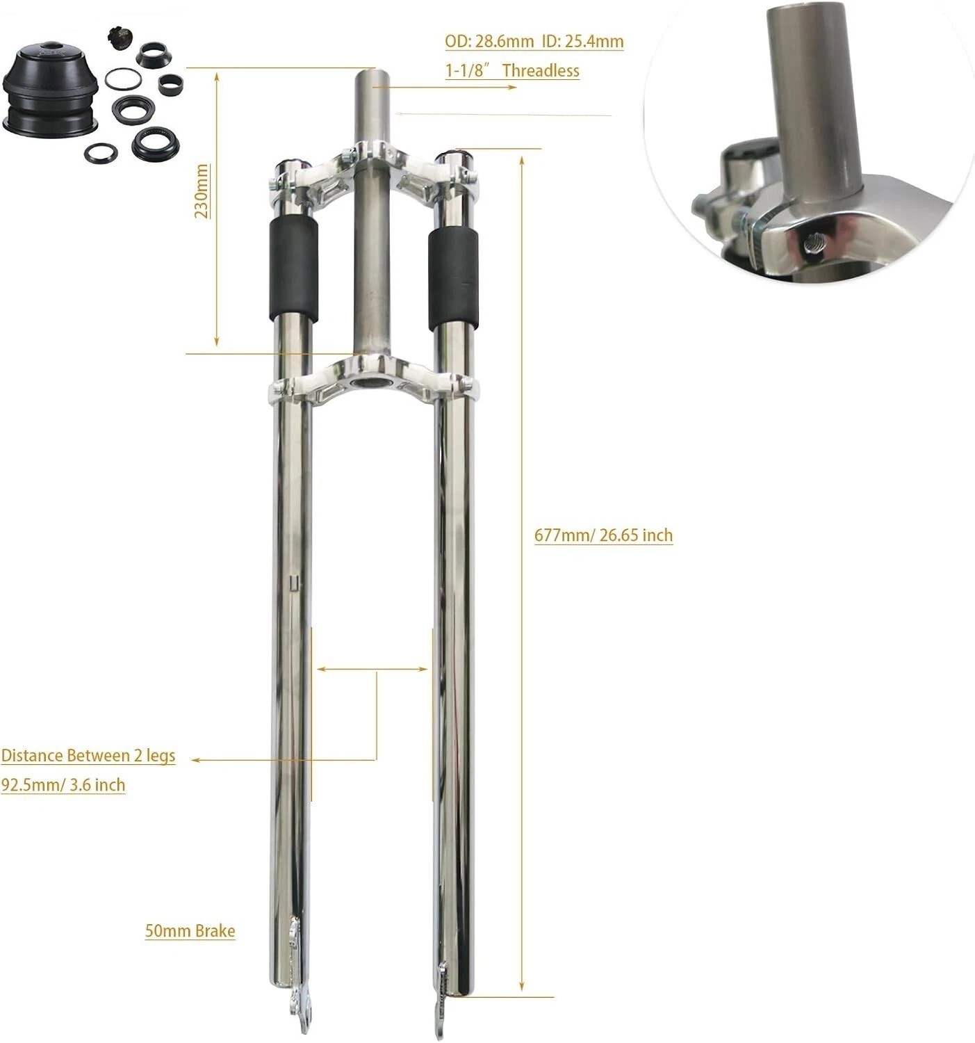 1-1/8″ Threadless 26″ Bike Fork & Headset Triple Tree Double Shoulder Bike Fork