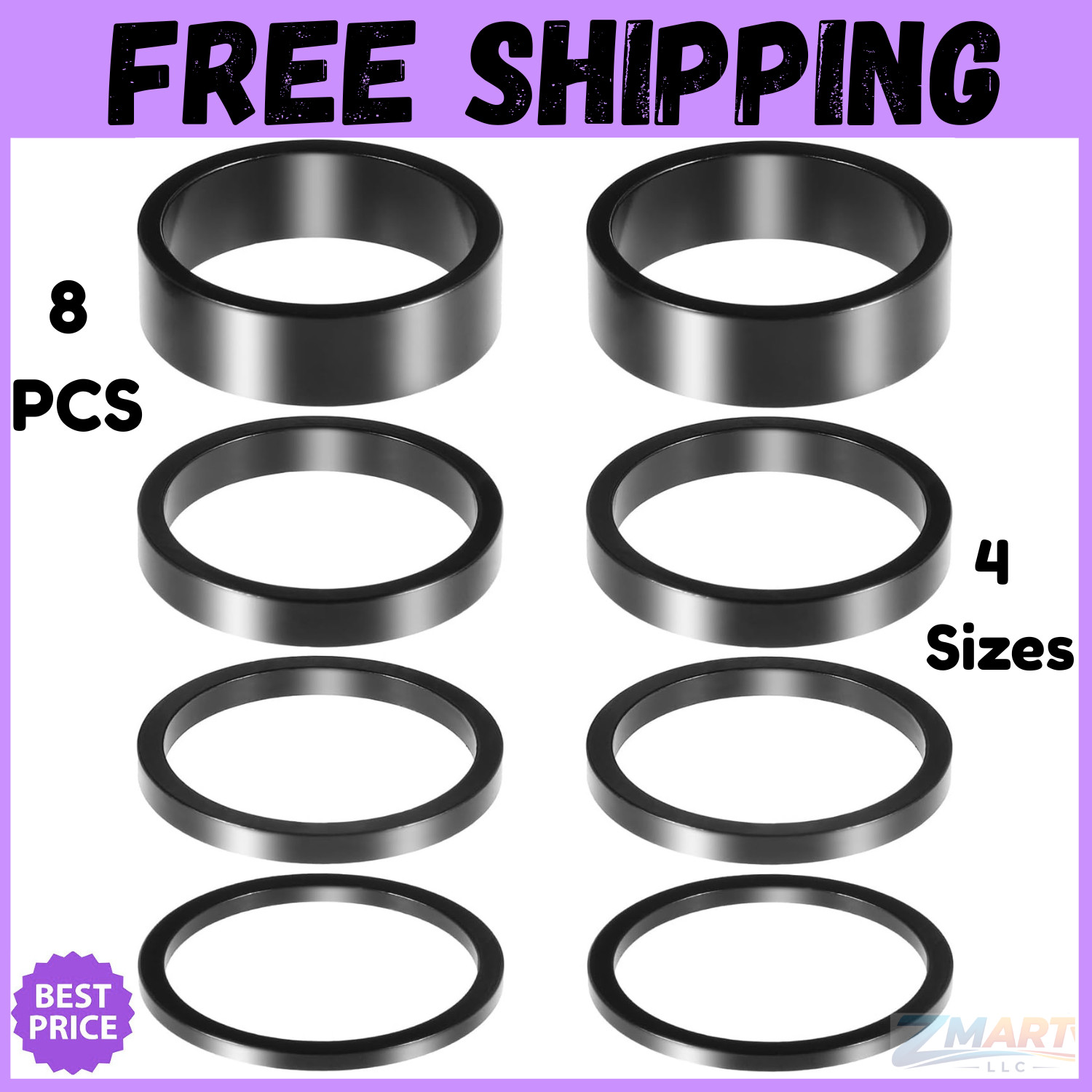 8 PCS Bicycle Headset Spacer 4 Sizes Aluminium Alloy Bike Handlebar Stem Spacer