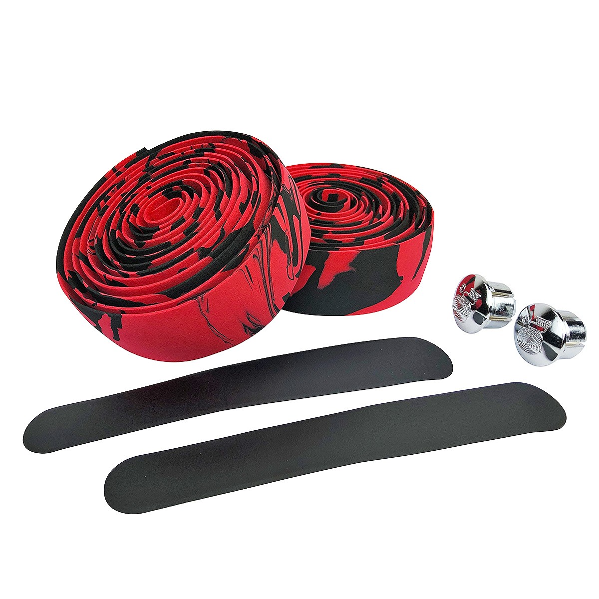 Black – Red Camouflage EVA Road Bike Handlebar Tape, Cycling Wraps w/ End Caps