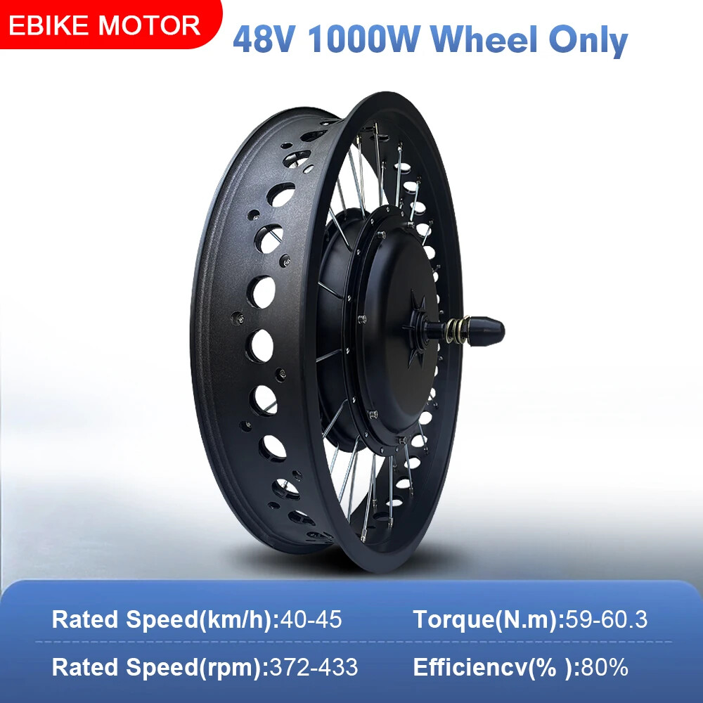48V 1000W Snow Electric Bike Fat Brushless Front Hub Motor Wheel 20/24/26Inch