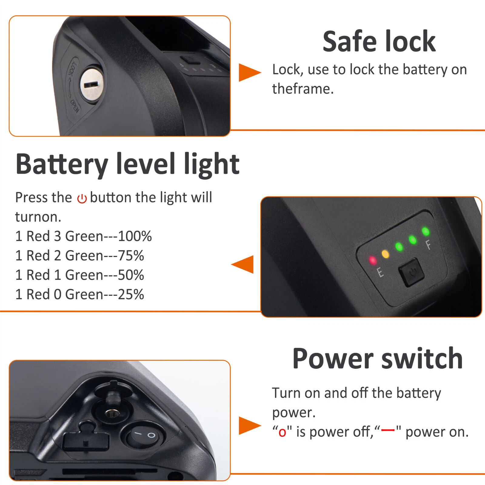 36V 48V 52V Ebike Lithium Battery 20Ah 200W-2000W Electric Bike Key Lockable