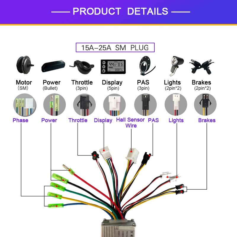 Sinewave Controller 15-60A E-bicycle Controller 250-3000W Brushless Hub Motor