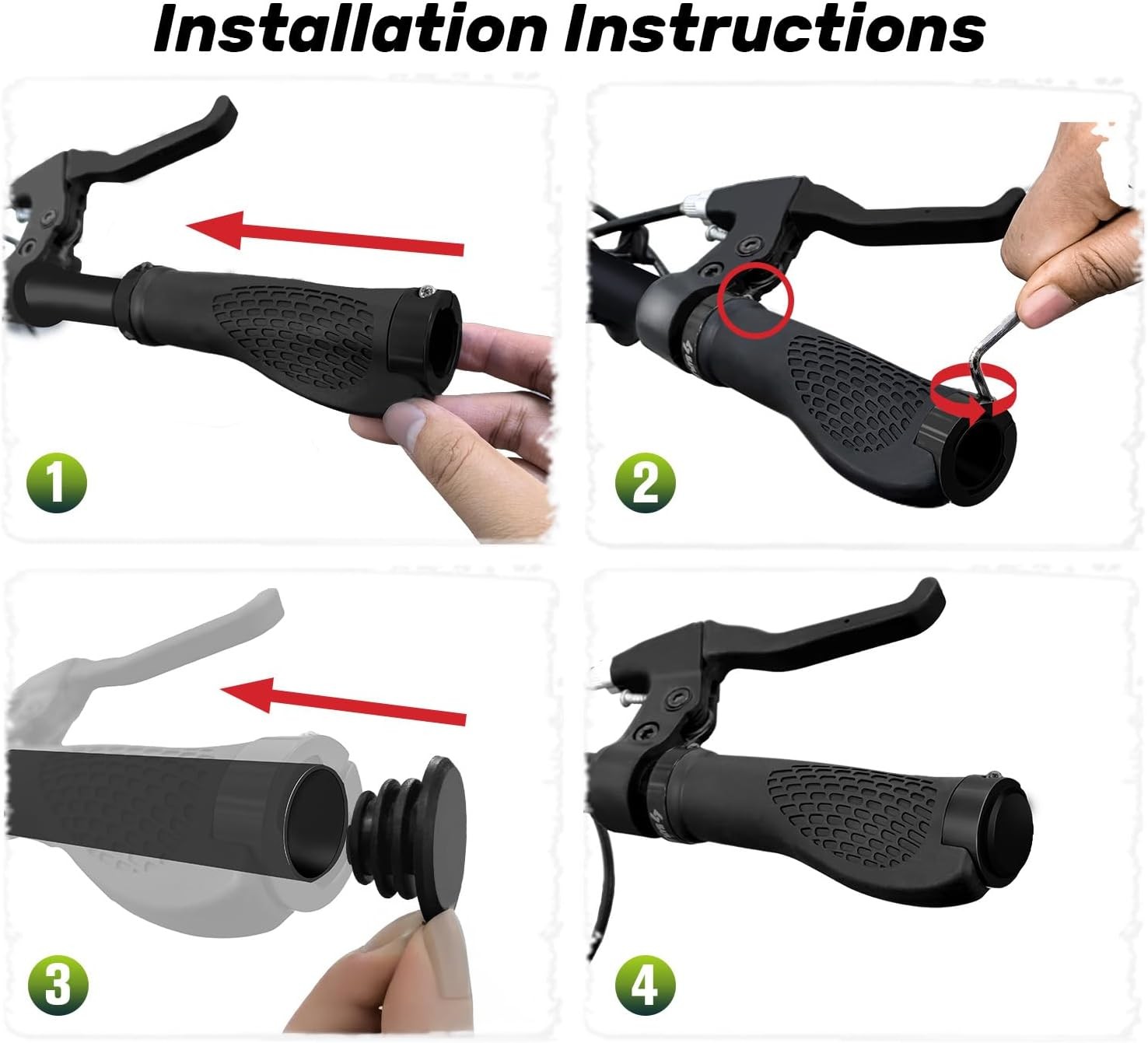 SAPLIZE Black Bike Handlebar Grips Aluminum Lock-On MTB BMX Scooter Ergonomic