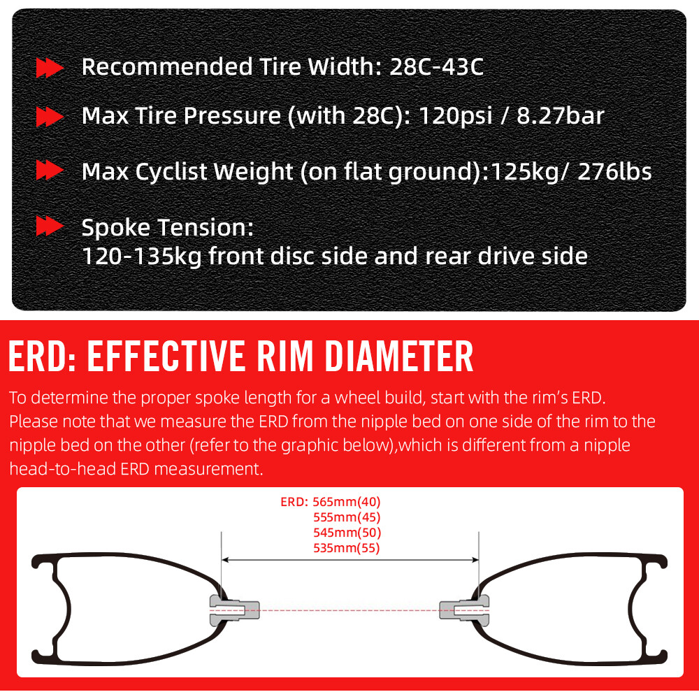 700C Carbon Disc Brake Road Bike Rims 40/45/50/55mm Clincher Tubeless