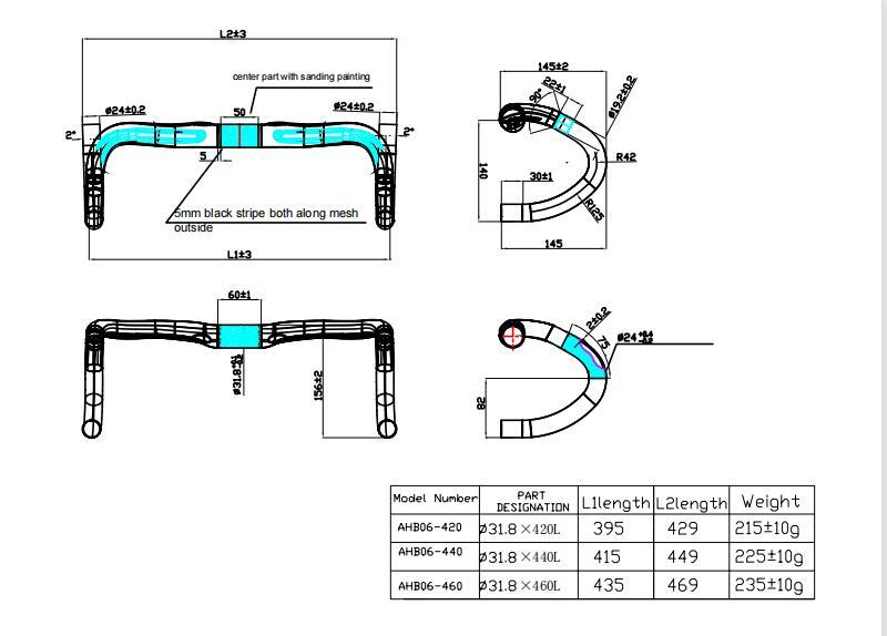 Road Bike Full Carbon Handlebar 31.8mm 235g 3K woven 460mm AHB06 USA