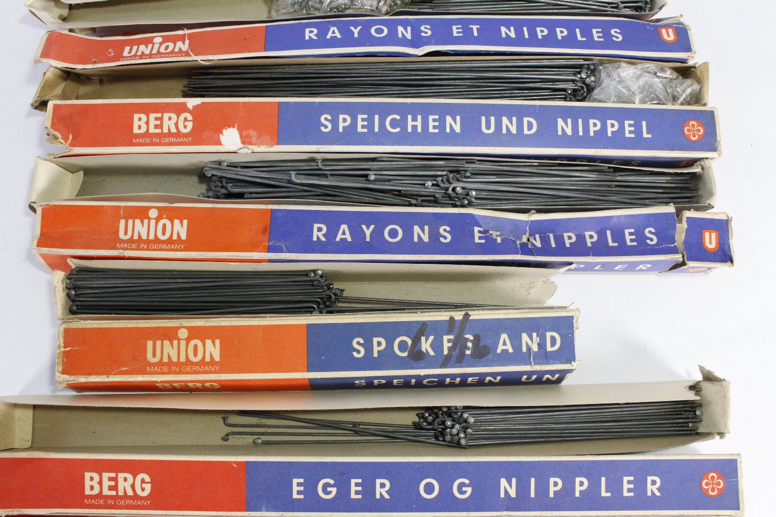 (10) Berg Union Bike Spokes/Nipples Boxes Assorted Sizes NOS 1980s Germany