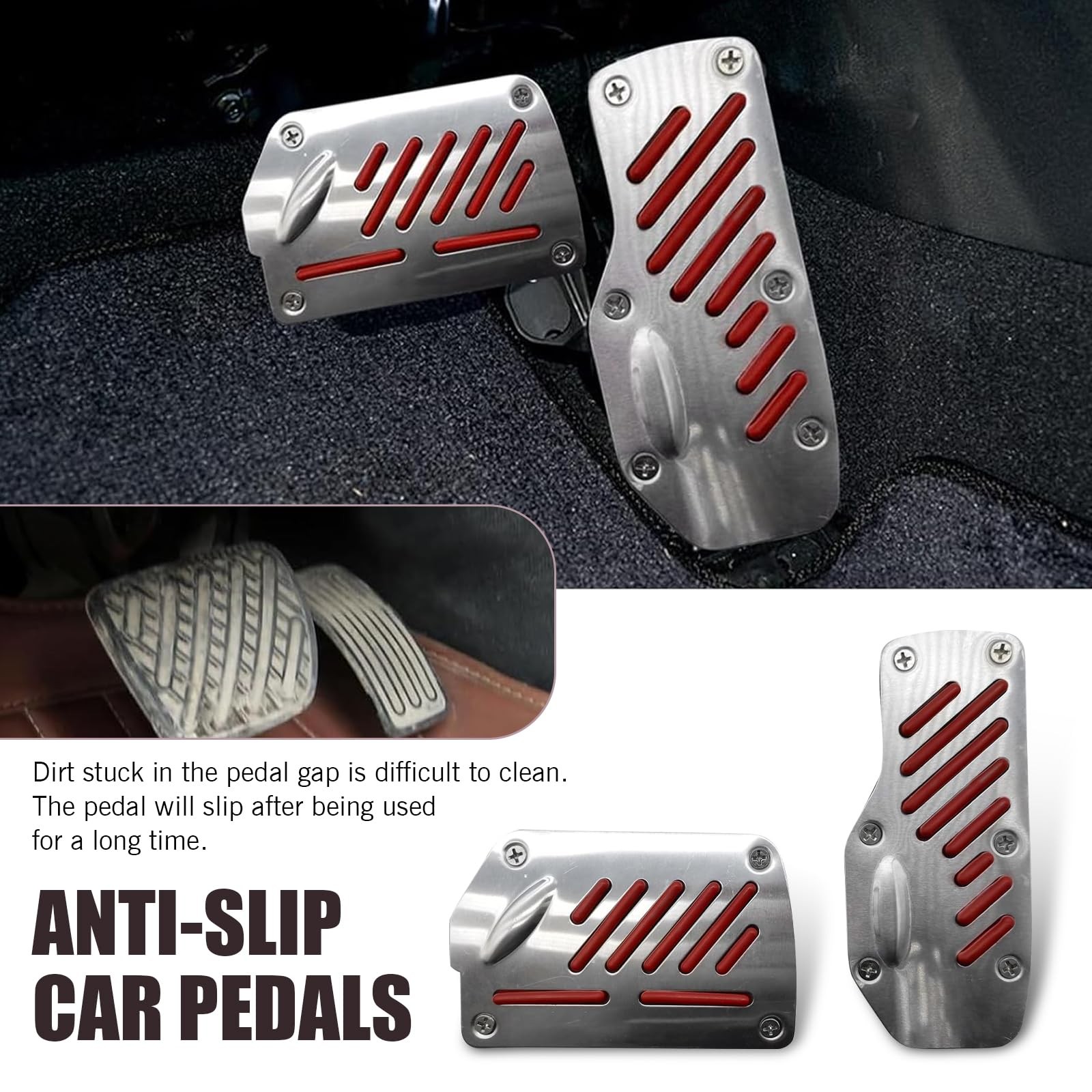 Car Brake Pedal Cover, Universal Automatic Transmission Pedal Red 2 PCS