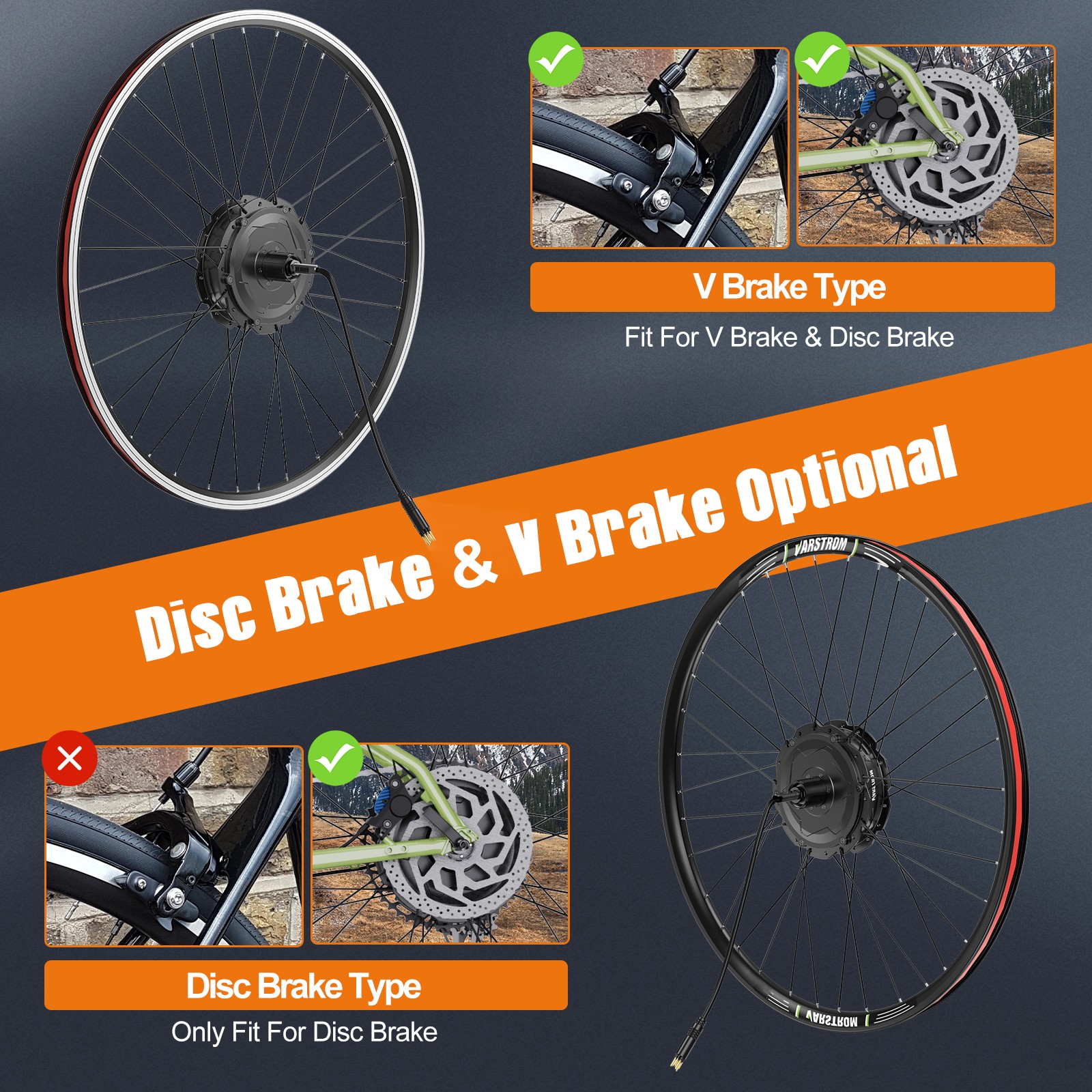 48V 750W Rear Wheel Hub Motor 26″ 27.5″ 700C Varstrom DIY eBike Conversion Kits