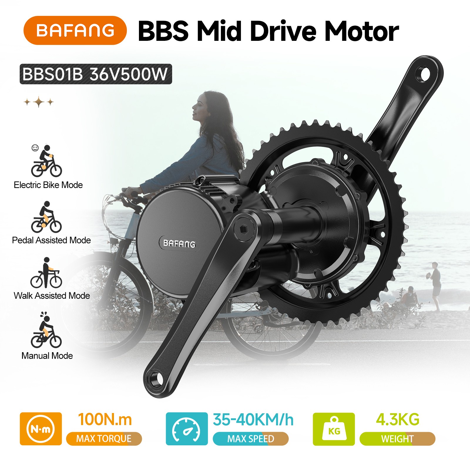 36V500W68-73mm BAFANG Mid Drive Motor BBS02B DIY Bicycle EBike Conversion Kits