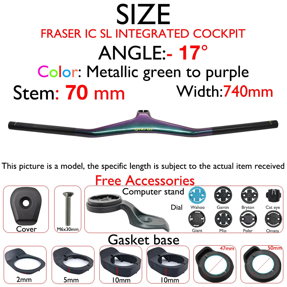 -17° Carbon Mountain Bike Integrated Handlebar 28.6mm with Bike Computer Mount