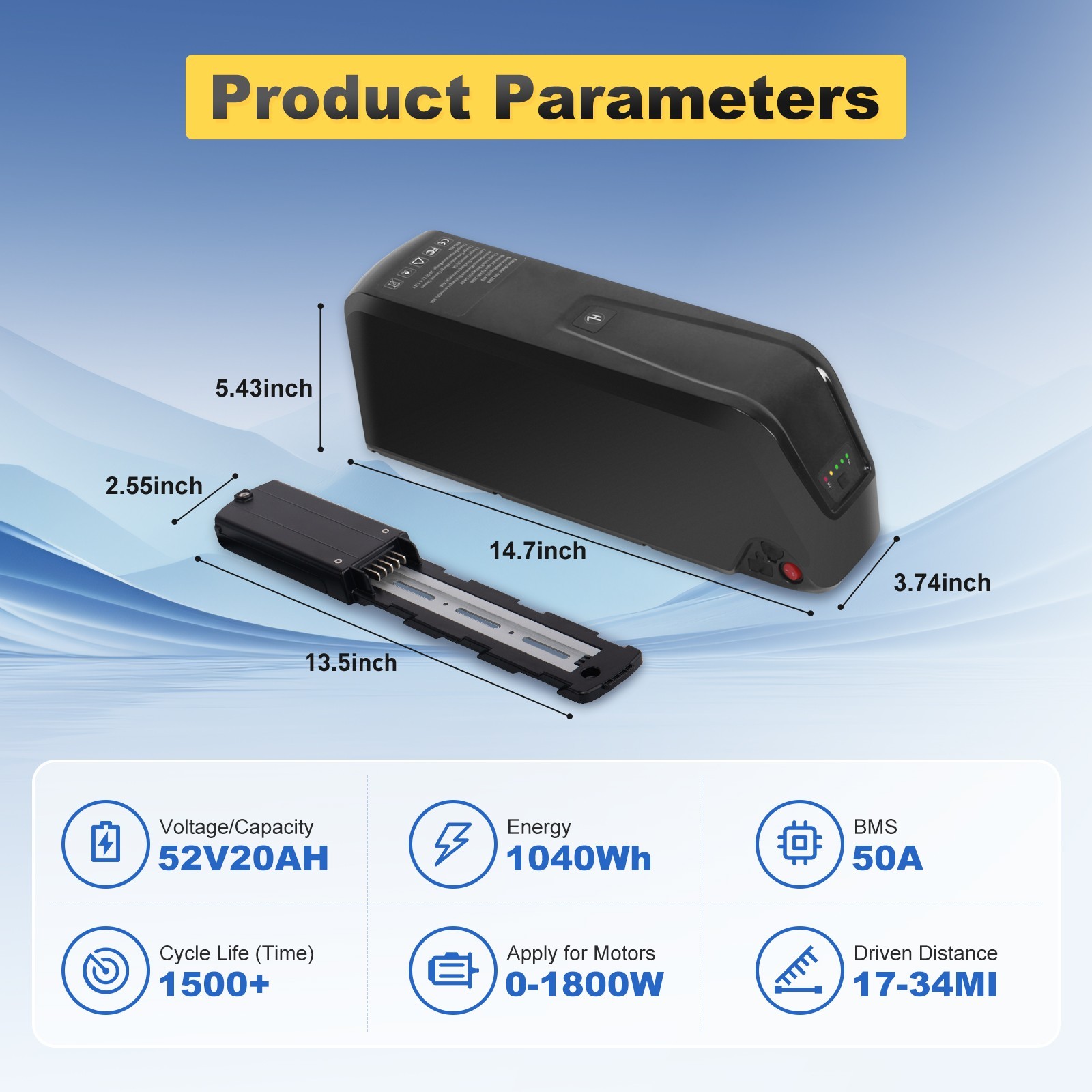 36V48V52V10Ah15Ah20Ah Ebike Battery 0W-1500W Motor Electric Bike Lithium Battery