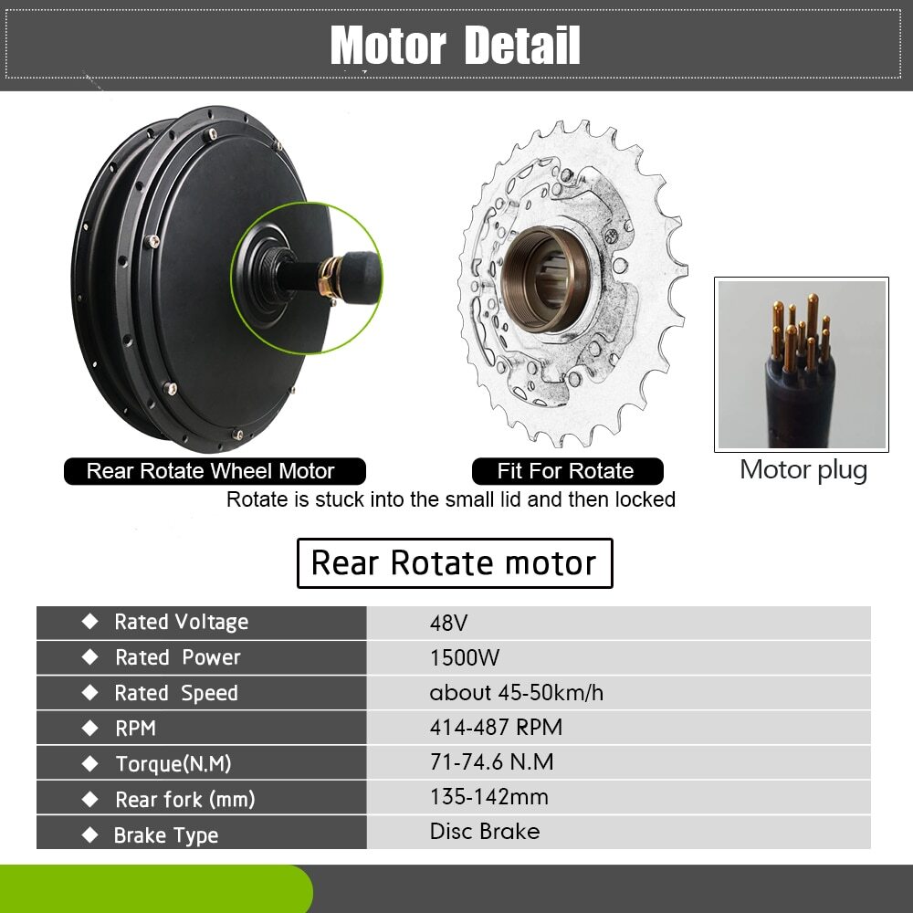 Electric Bicycle 36V 48V 500W 1000W 1500W Brushless Gearless Rear Rotate Motor