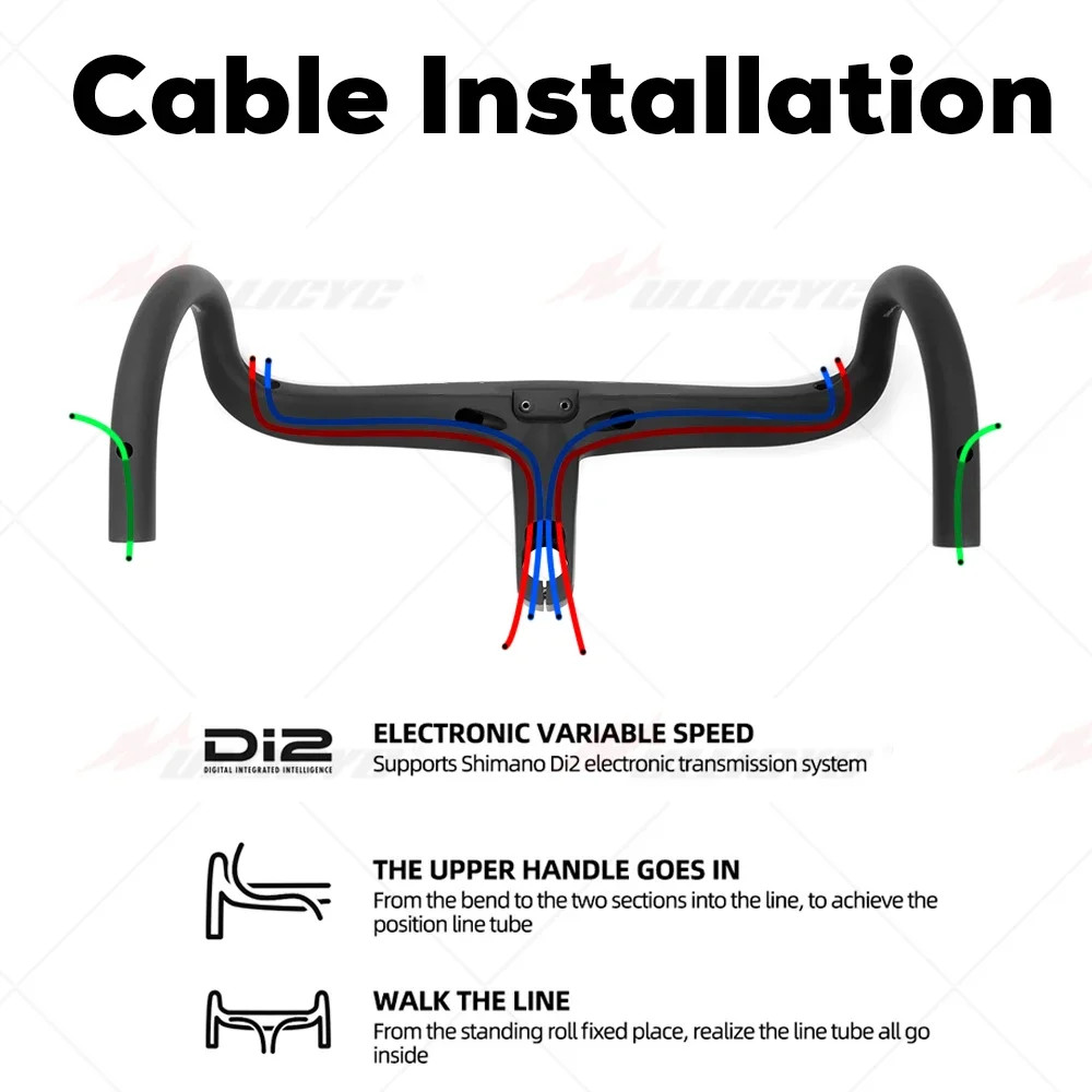 Road Bike Integrated Internal Cable Carbon Handlebar 28.6mm Steer with Spacers