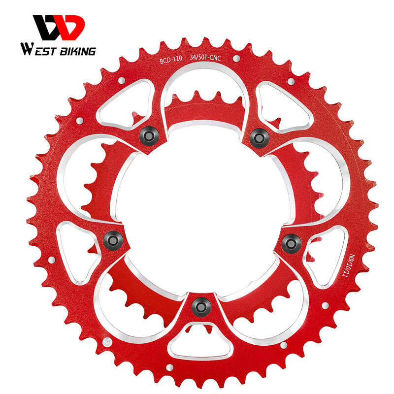 WEST BIKING Road Bike Chainring 110BCD 34T/50T Tooth Plate 8/9/10/11 Speed Red