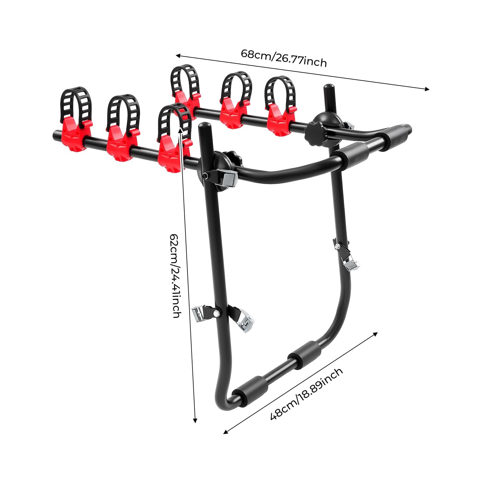3-Bike Trunk Mount Rack Foldable Carbon Steel 44lb Capacity Anti-Slip SUV Sedan