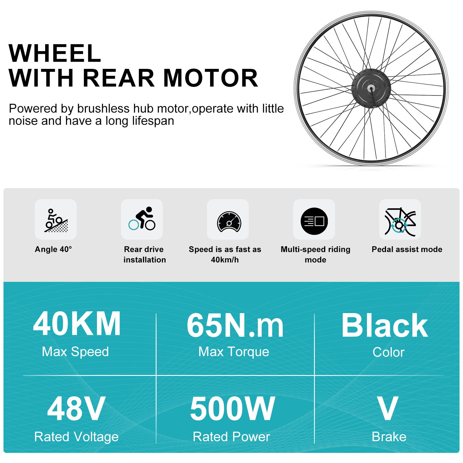 48V 500W Electric Bicycle 26″ 27.5″ 700C Rear Wheel Motor E-bike Conversion Kit