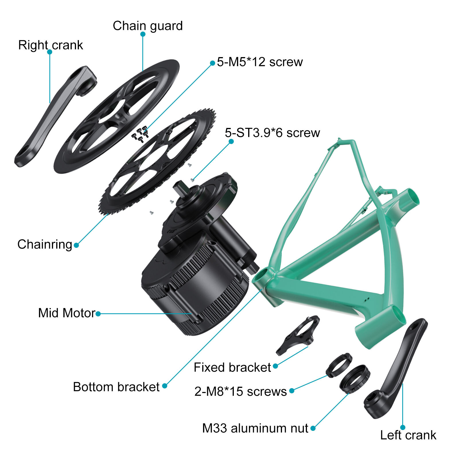 48V500W BAFANG VD618 Electric Bicycle Conversion Kits BBS02B DIY Mid Drive Motor
