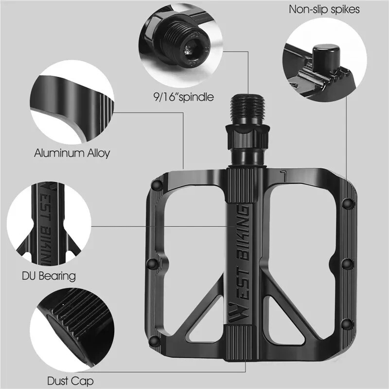 West Biking 9/16 Bicycle Pedals DU Bearing Aluminum Bicycle Pedals in Black