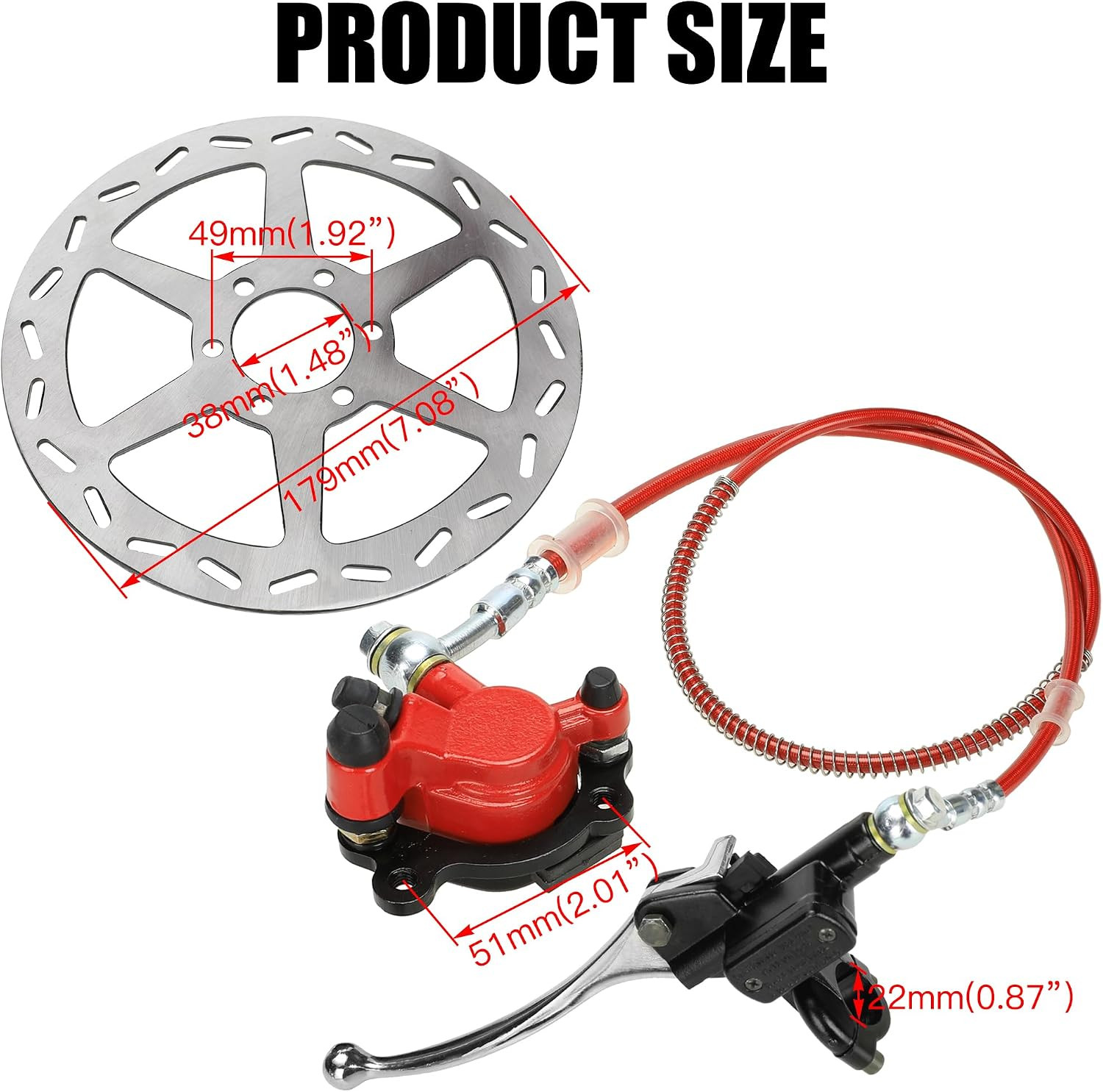 Mini Bike Hydraulic Brake Kit with 180Mm Mini Bike Rear Disc Brake Rotor Replace