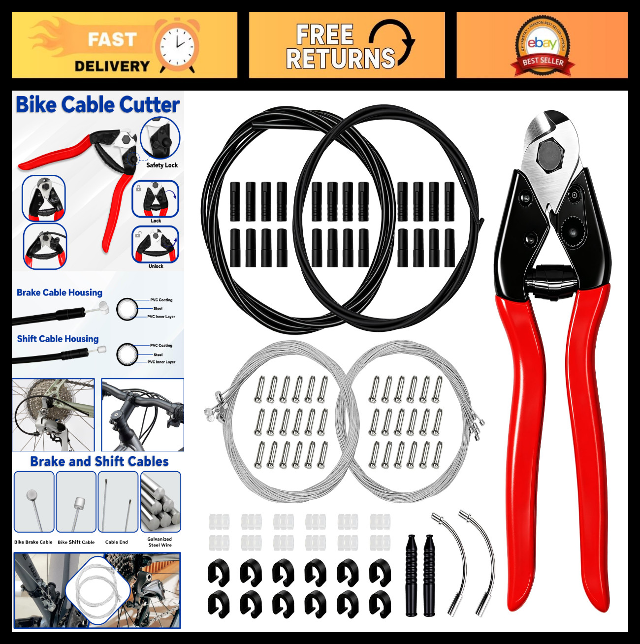 103pcs Universal Bike Brake & Shift Cable Set with Cutter, End Caps & Accessorie
