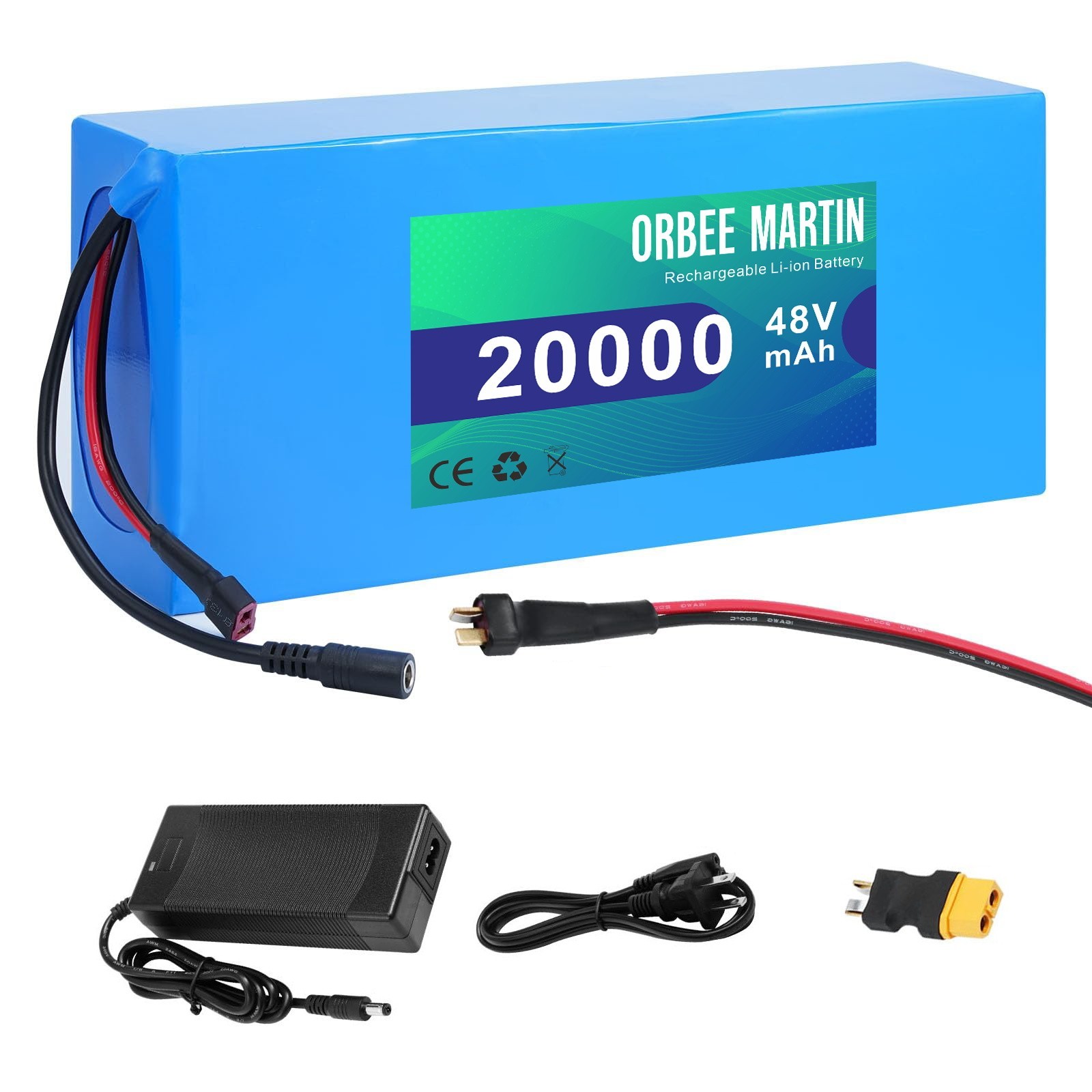 ORBEE MARTIN 48V 20Ah Rechargeable Battery, Lithuim Battery,XT60 Connector DIY