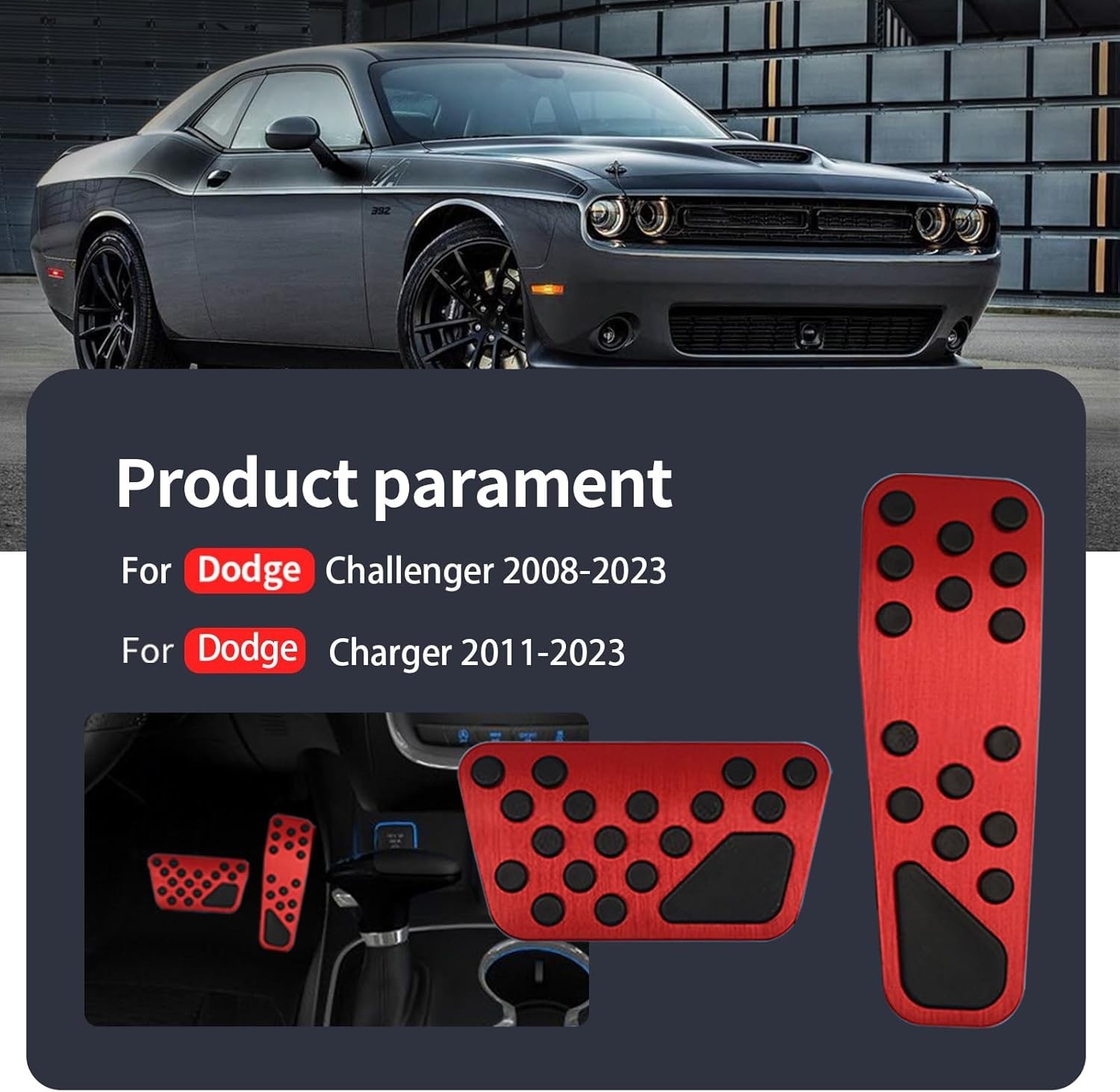 Aluminum Alloy Pedal Cover for Dodge Challenger Charger Chrysler 300 No Drilling