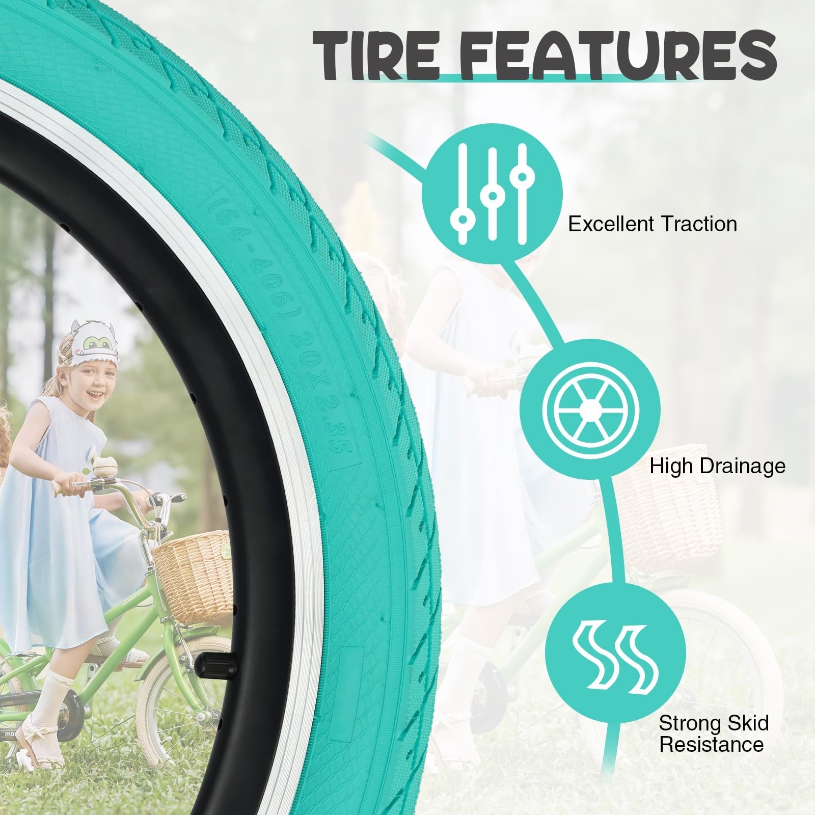 20 x 2.35 inch Kids Bike Tire Colorful Anti – Slip Foldable Replacement All T…