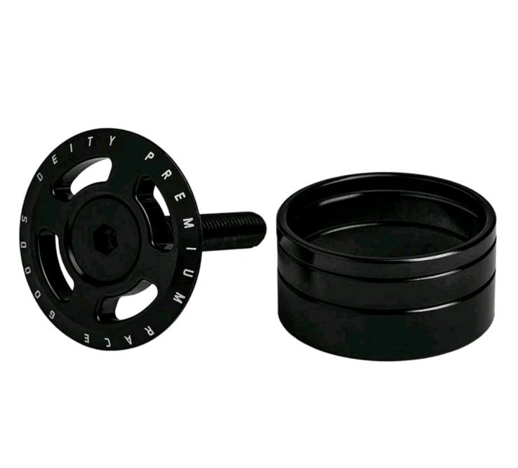 New Deity Crosshair Topcap and headset spacers 1-1/8” Black 26-CRS HR-BK