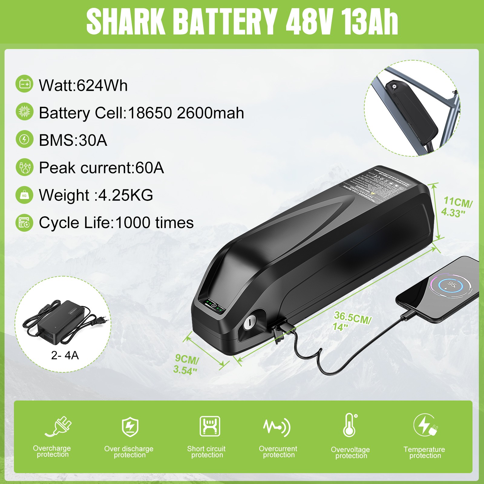 48V500/750W 68-73mm Mid Drive Motor Electric Bicycle Conversion Kit