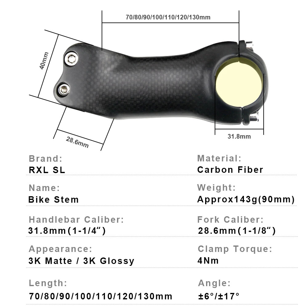 Carbon Power Mountain Road Bike Stem 6/17 Degree 70/80/90/100/110/120/130mm