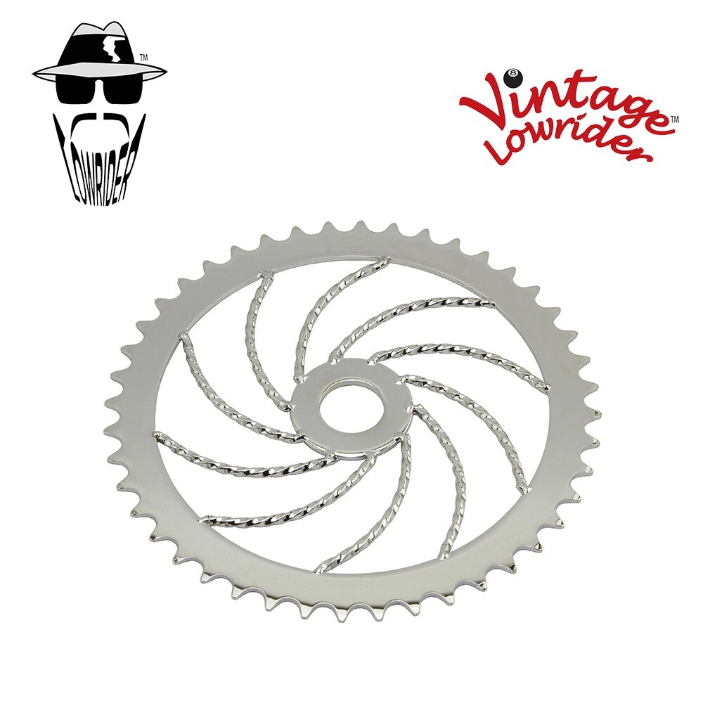 VINTAGE LOWRIDER 1 PIECE 44 TEETH SQUARE TWISTED STEEL CHAINRING 1/2 X1/8 CHROME