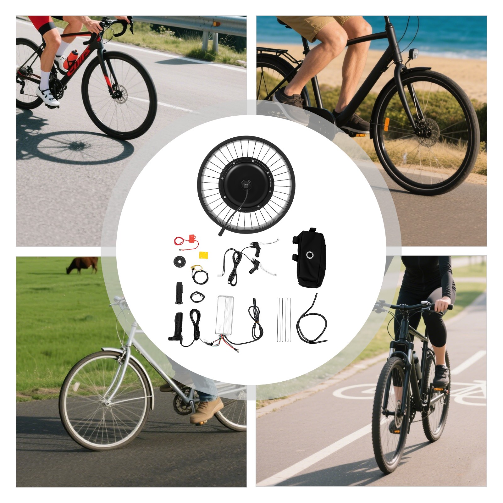 Electric Bicycle EBike Conversion Kit E-Bike Front Wheel Frame Kit 500 rpmUS