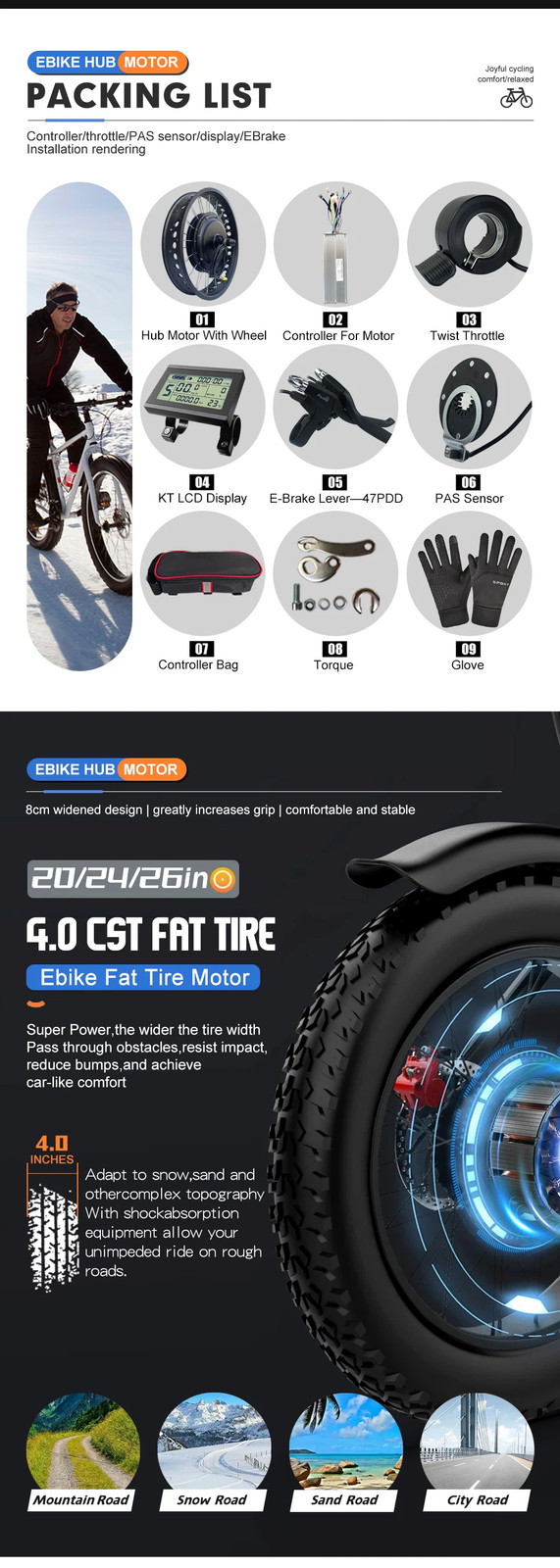 72V 3000W Snow E-bike Conversion Kit for Brushless Rear Rotate Hub Motor Wheel
