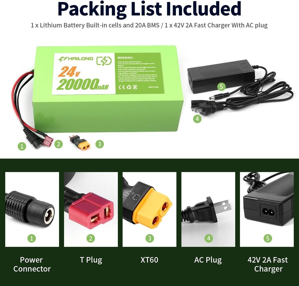 H HAILONG Battery 24V 36V 48V 52V 60V battery 12Ah 20Ah 30AH Bicycle Battery