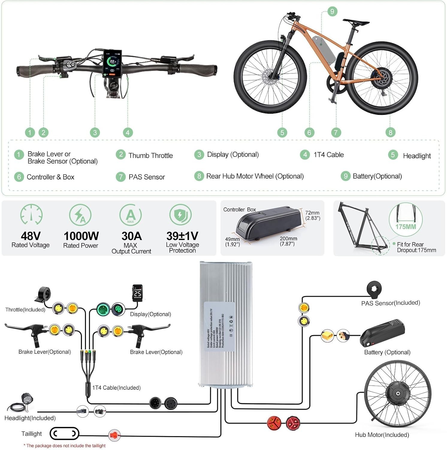 48V1000W Bafang Rear 26″ 20” Fat Wheel Hub Motor Bicycle Conversion Kit USA