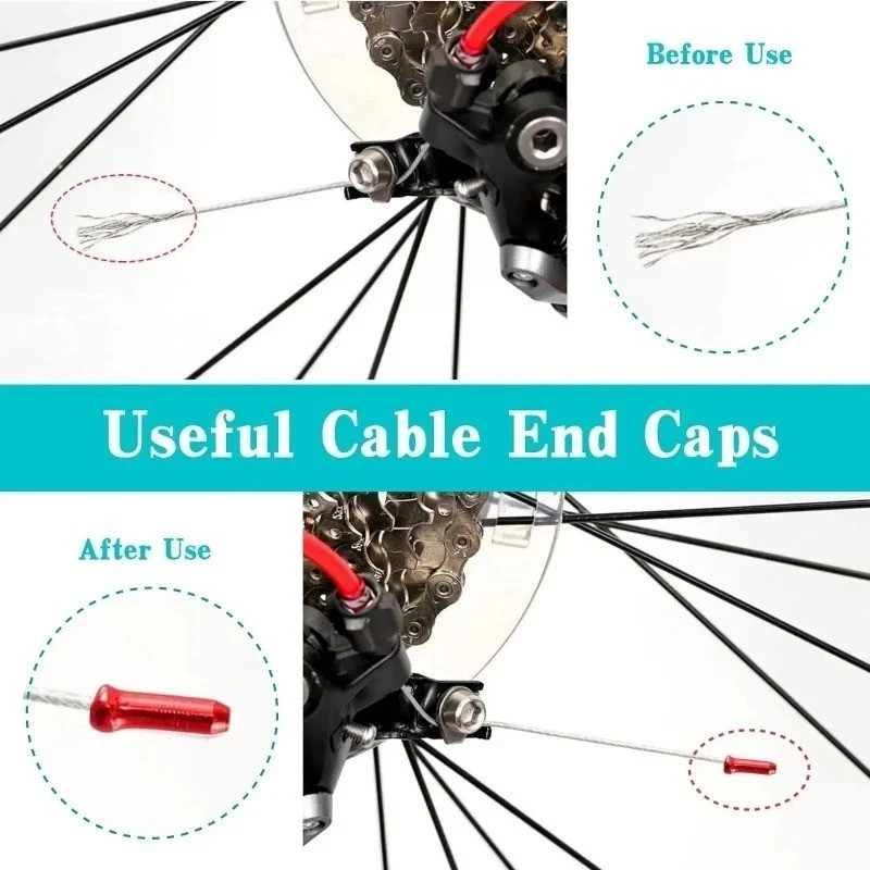 100PCS Aluminum Bicycle Brake Shift Cable End Caps Crimp Tips for Bike Cables