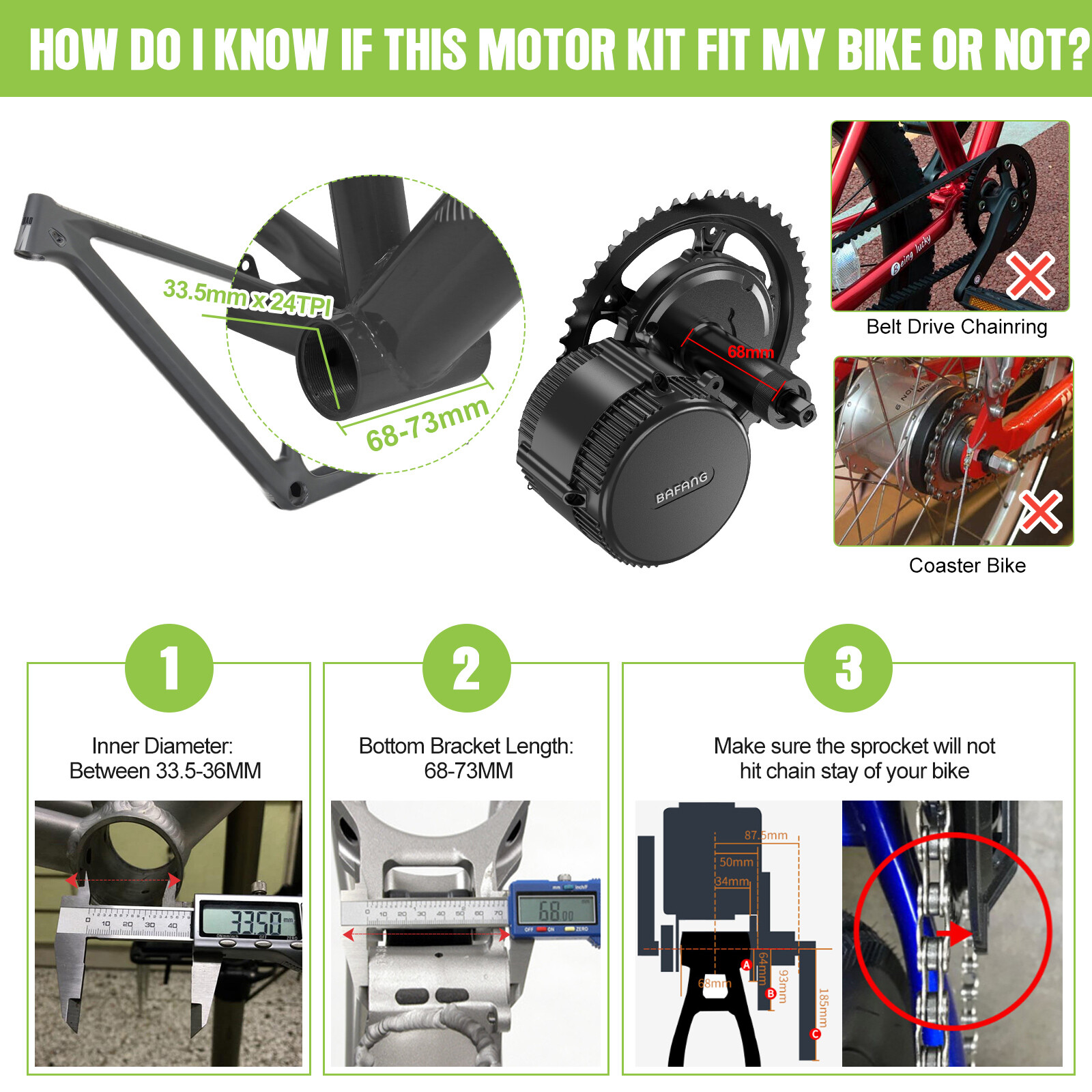 BAFANG BBS02B 48V750W68-73MM Mid Drive Motor Conversion Kit DIY Electric Bicycle
