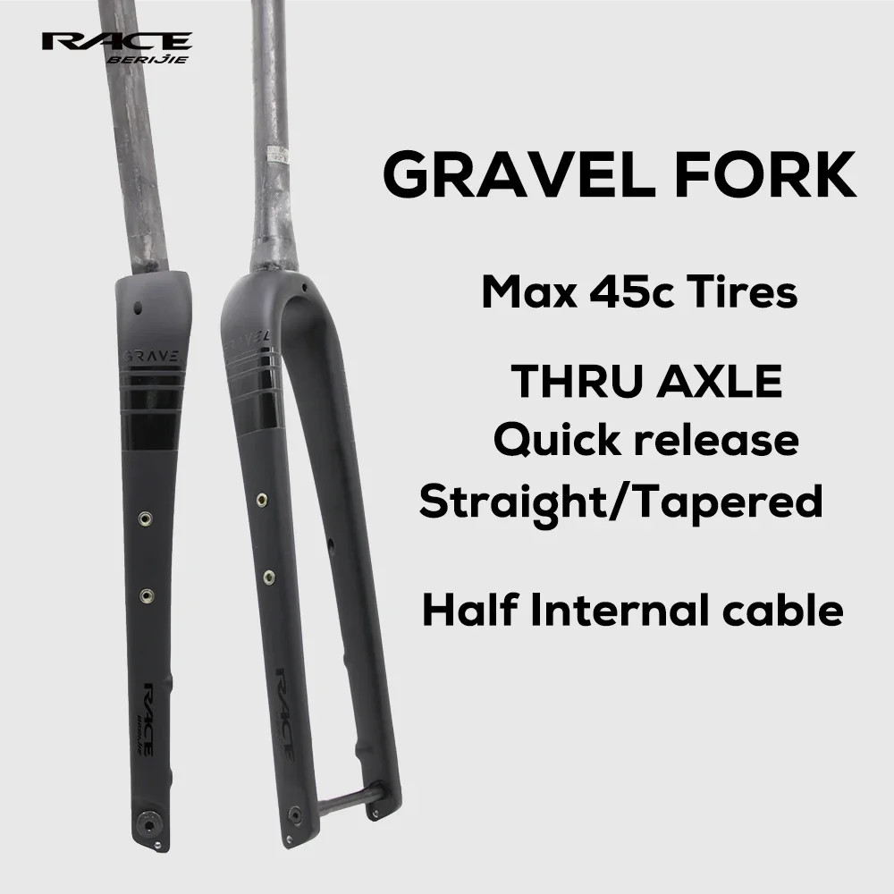 Carbon Gravel Bike Front Fork 700C Straight Tapered Tube Half Internal Cable