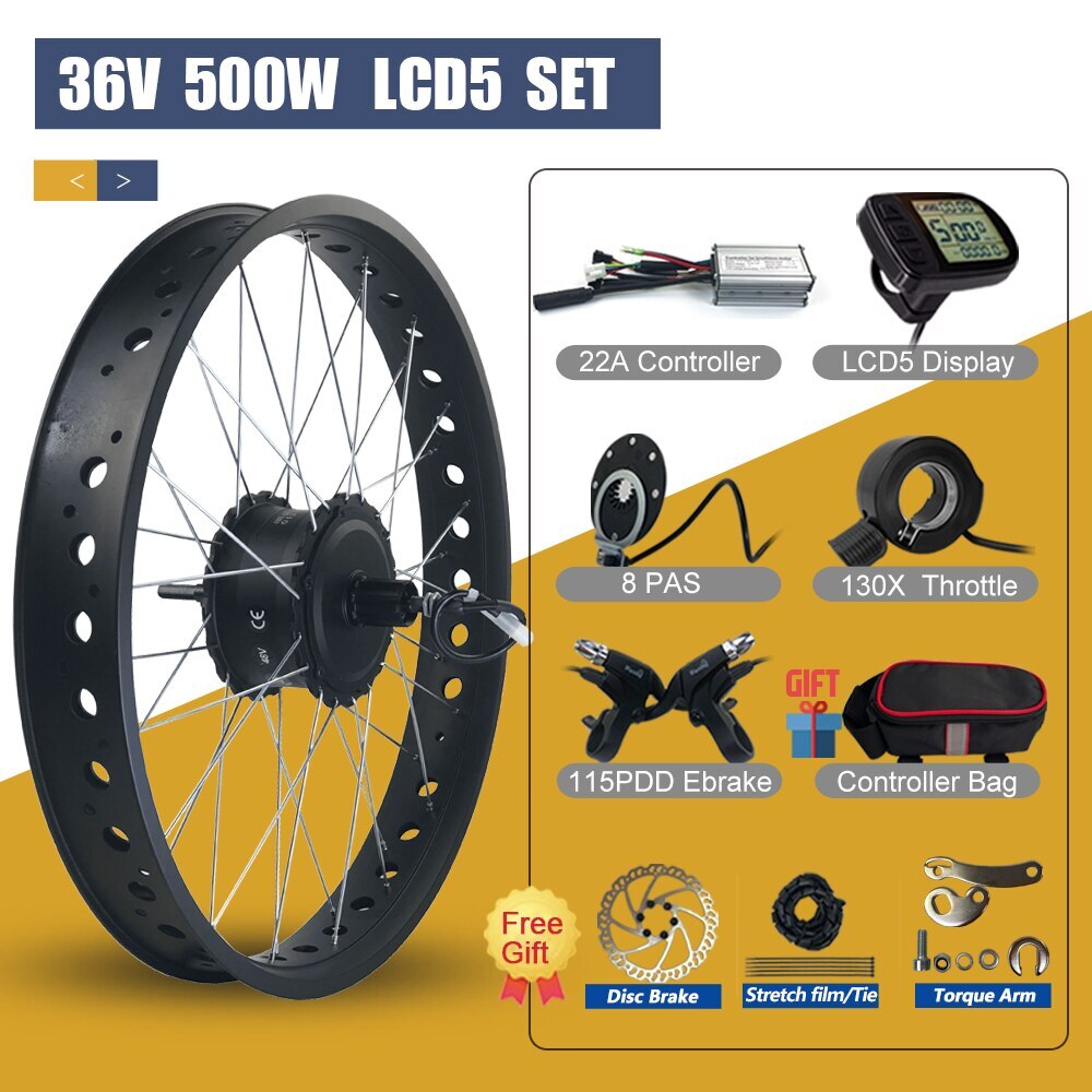 Snow Ebike Conversion Kit 36V 48V 500W Brushless Rear Cassette Hub Motor Wheel