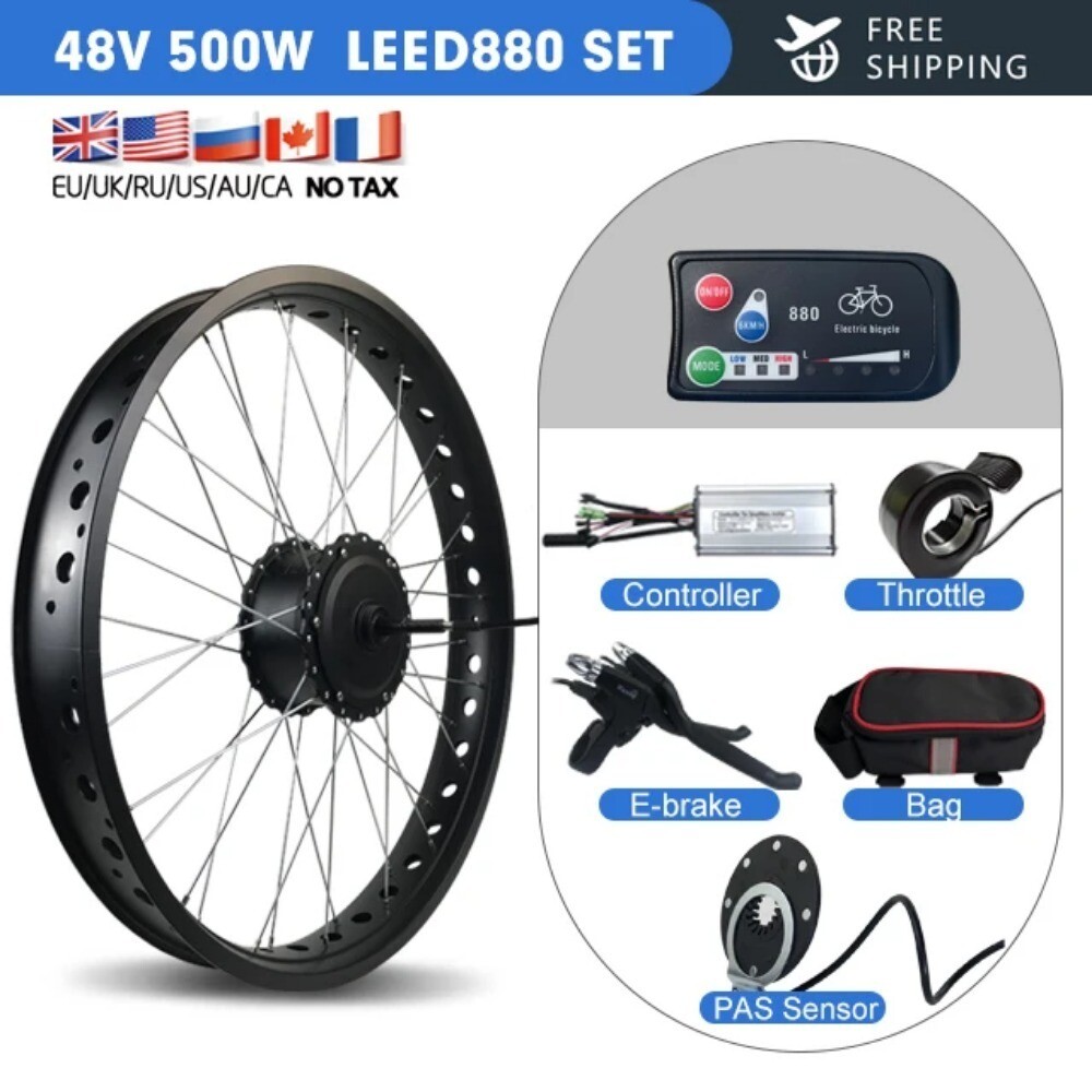 20 26inch Snow Electric Bike 36V48V 500W Rear Rotate 4.0Fat Tire Hub Motor Wheel