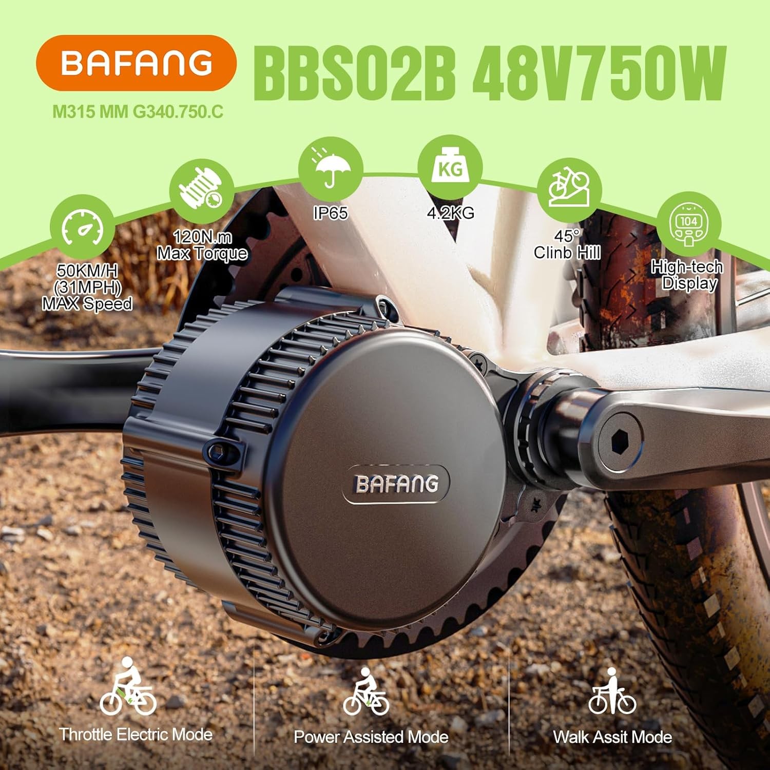 BAFANG BBS02B 48V 750W 68-100mm Mid Drive Motor DIY Ebike Conversion Kit USA