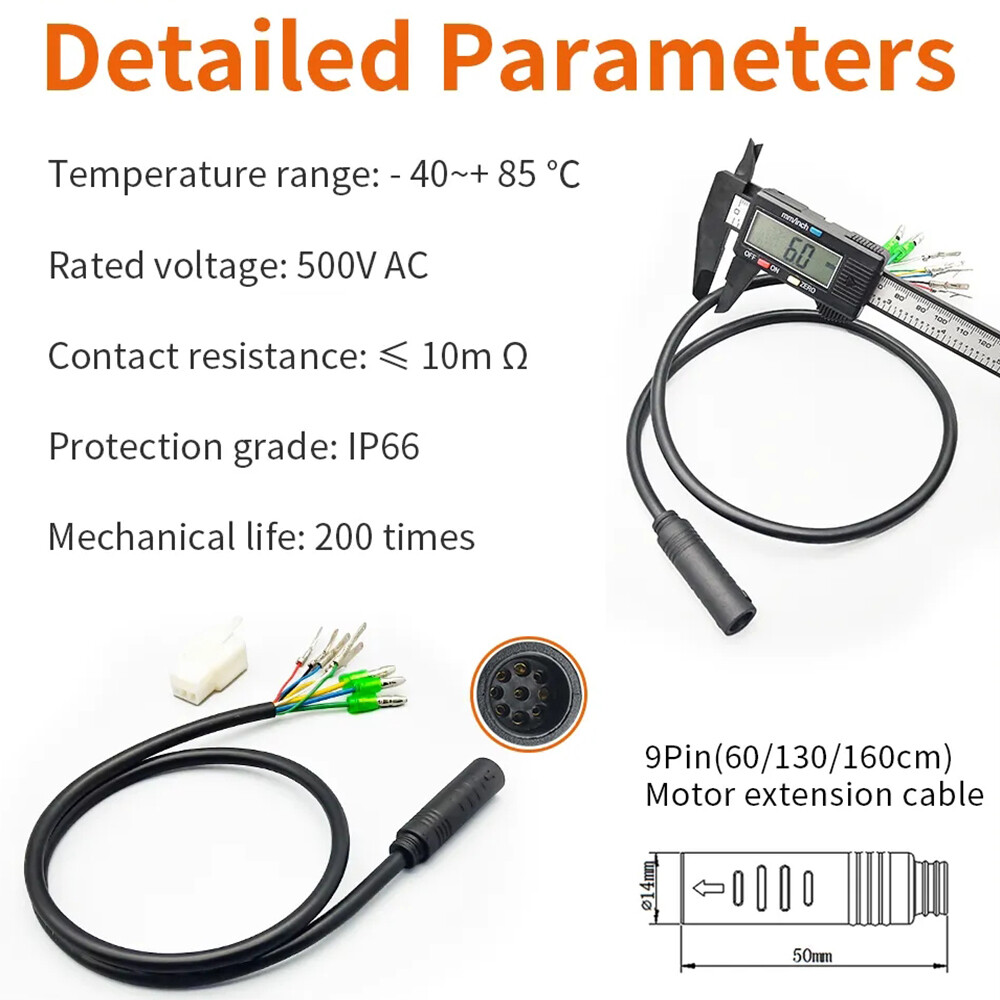 E-Bike Motor Extension Cable Julet 9 Pin Female Adapter 60/130/160cm Wire
