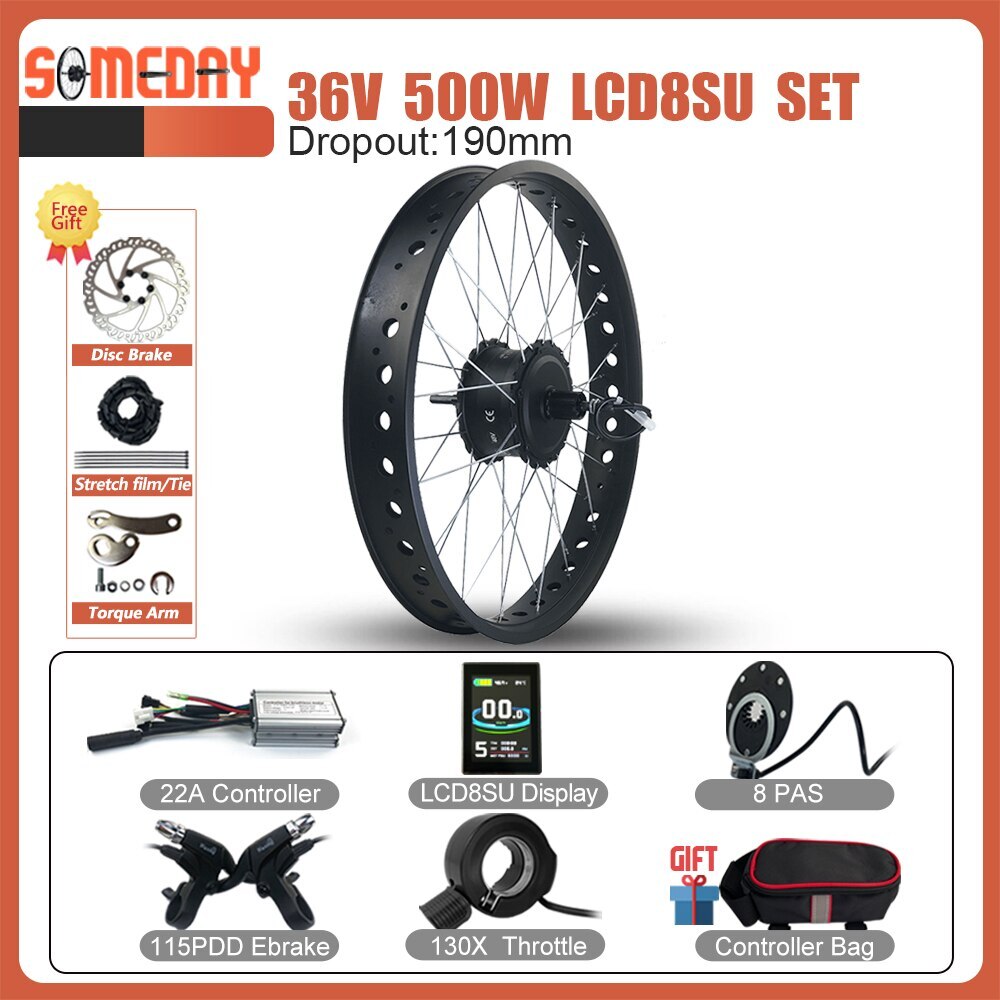 Snow Fat Bike E-Conversion Kit 20/26in 36V 48V 500W Rear Cassette Hub Motor Kit