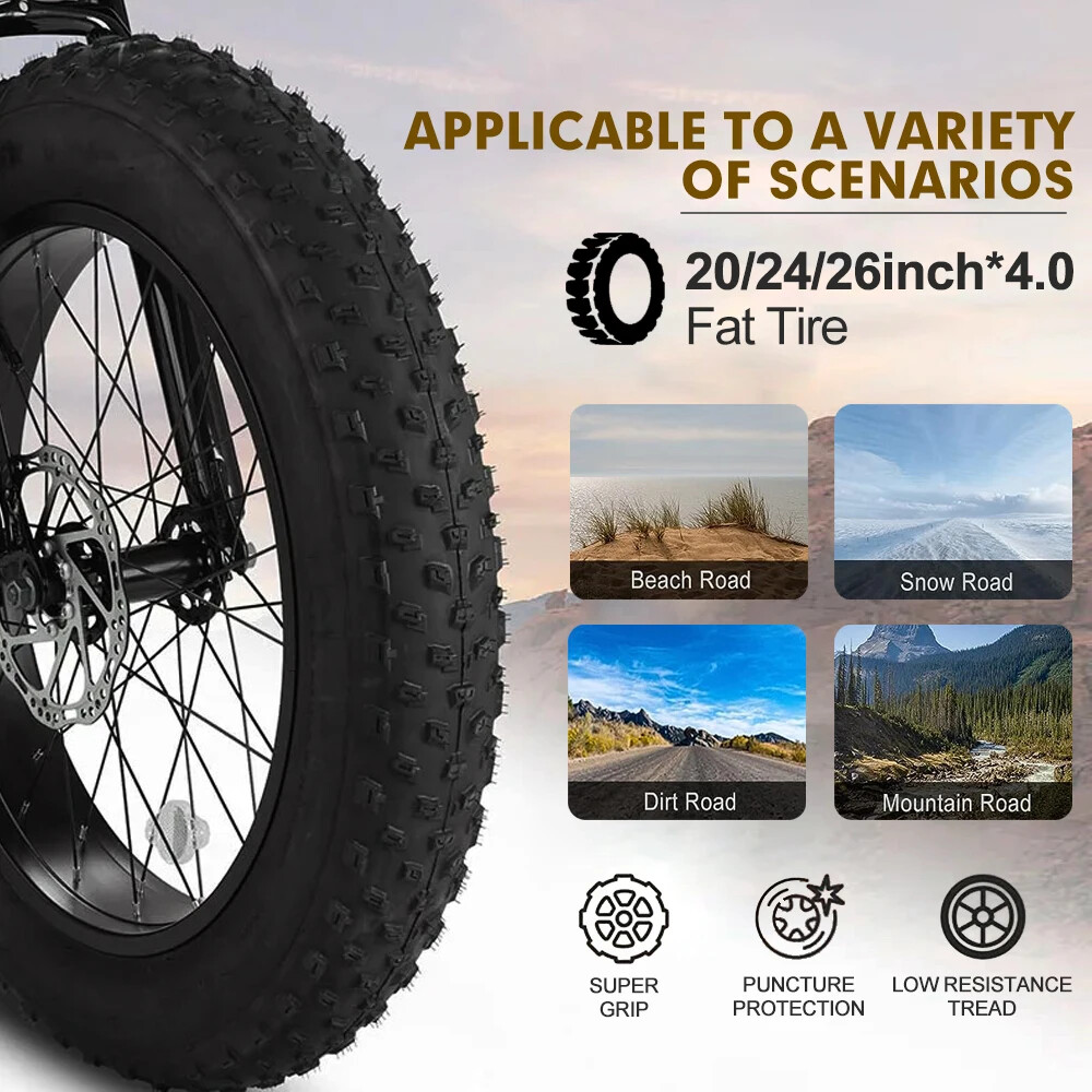 48V 1000W 1500W Snow Electric Bicycle Fat Tire Rear Rotate Hub Motor 20/24/26”