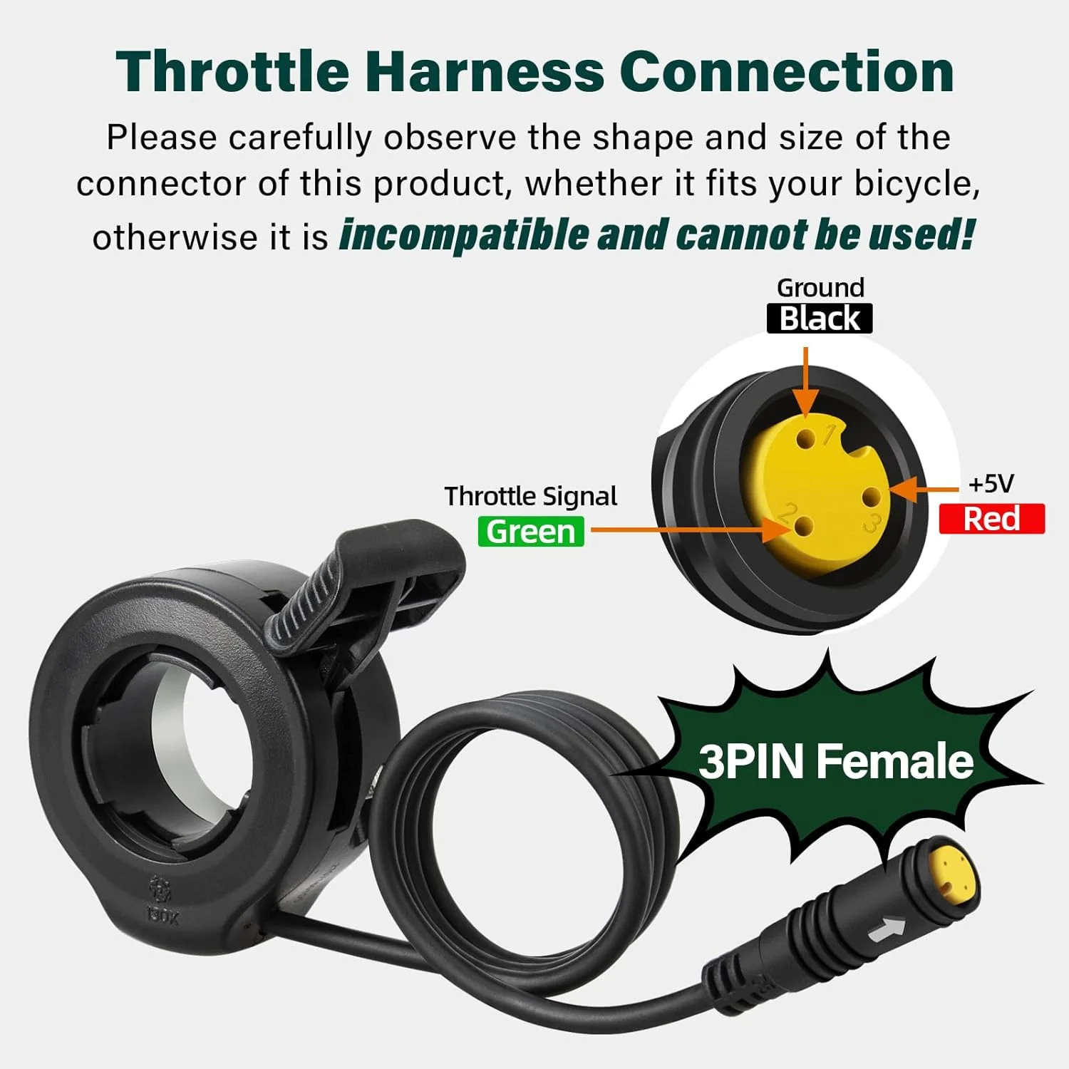 3 Pin Female Ebike Thumb Throttle for Bafang BBS01B BBS02B BBSHD Mid Drive Motor