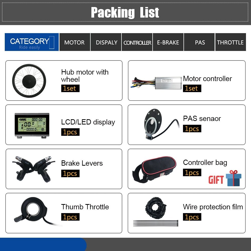 48V 500W 1000W 1500W 3000W 20 26″ Brushless Hub Motor Snow E-bike Conversion Kit